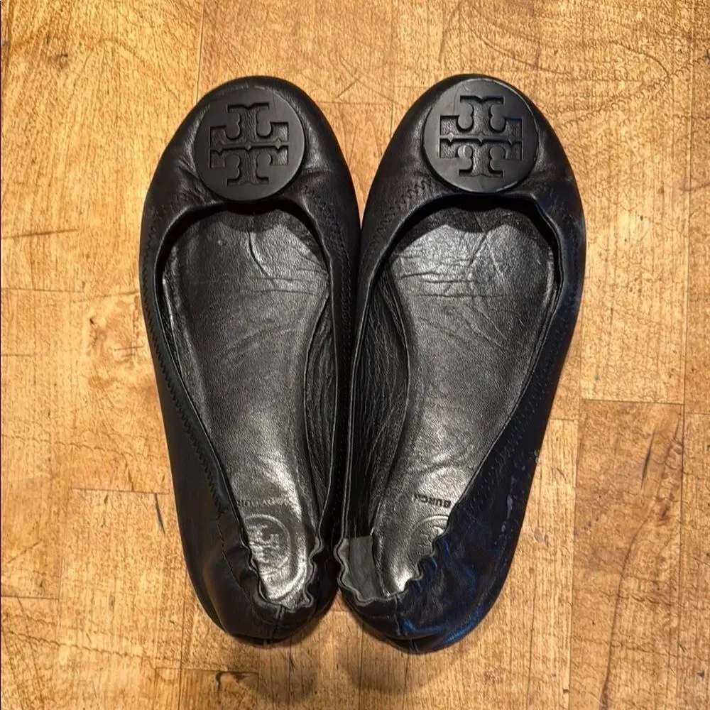 Tory Burch Black Leather Slip-On Flats